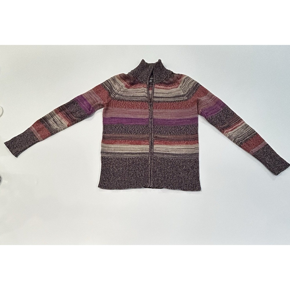 Eddie Bauer Vintage Zip-Front Pink and Purple Striped Cotton Cardigan Sweater M